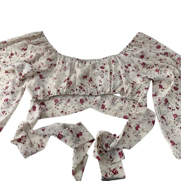 Altard State Women SZ Large Floral Long Sleeve Crop Top Blouse With Back Tie - Picture 8 of 11